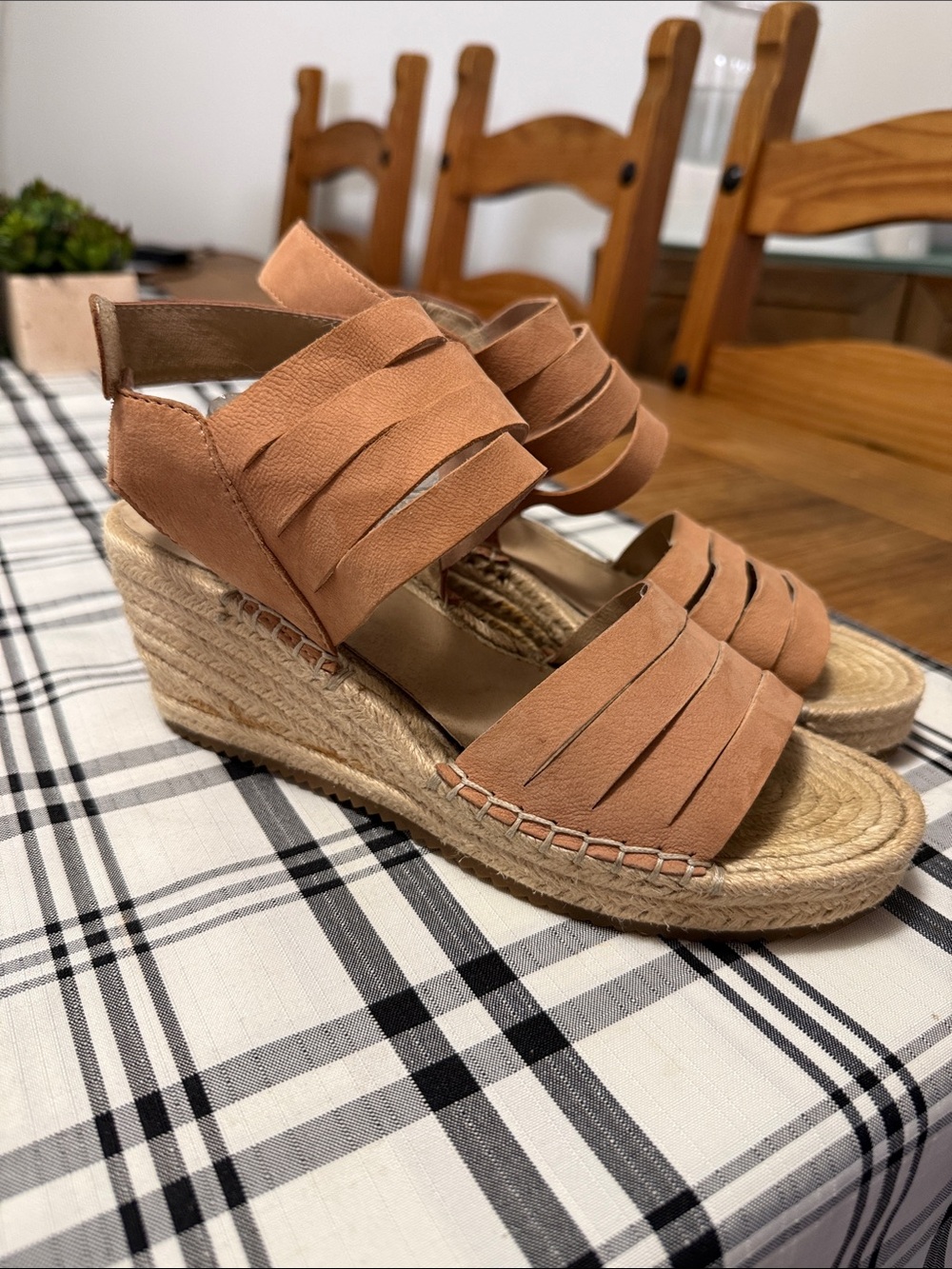 Eileen Fisher Peach Suede Espadrille Wedge Sandals